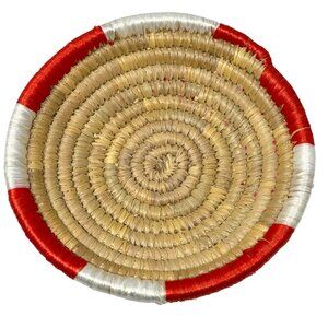 Handwoven Straw Coil Basket Bowl Red White Accents Exuma 9 Inch